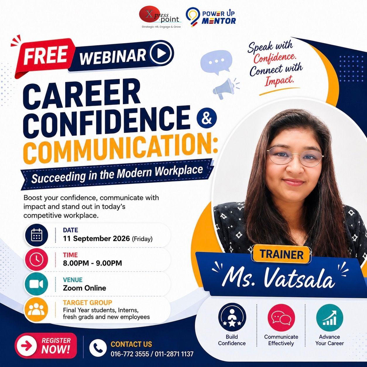 📢 FREE WEBINAR | Career Confidence & Communication Poster